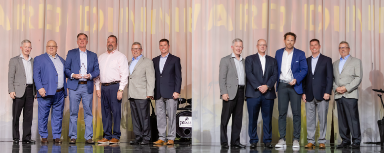 LEFT IMAGE: Johnstone Supply – The Ware Group won the 2023 National Distributor of the Year Award, Residential. Left to right: Mark Kuntz, CEO, METUS; Doug King, director, South Business Unit, METUS; Cameron Perkins, VP of marketing and vendor relations, 