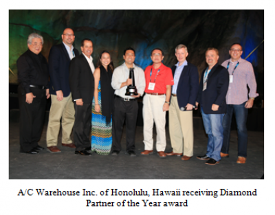 A/C Warehouse Inc. of Honolulu, Hawaii receiving Diamond Partner of the Year Award